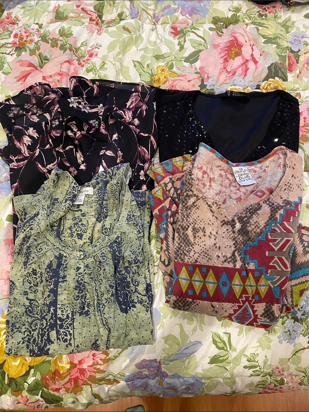4 blouses for $24.  3 Lg and 1 Med (will fit large also)